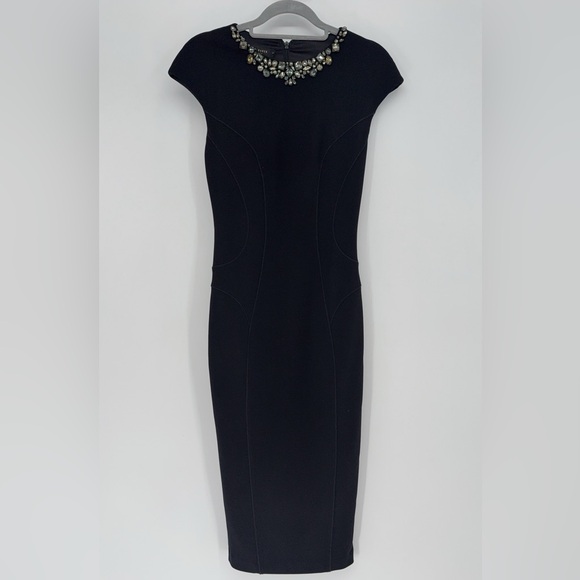 Ted Baker London Embellished Jeweled Black Bodycon Dress Size 1 - Picture 4 of 9